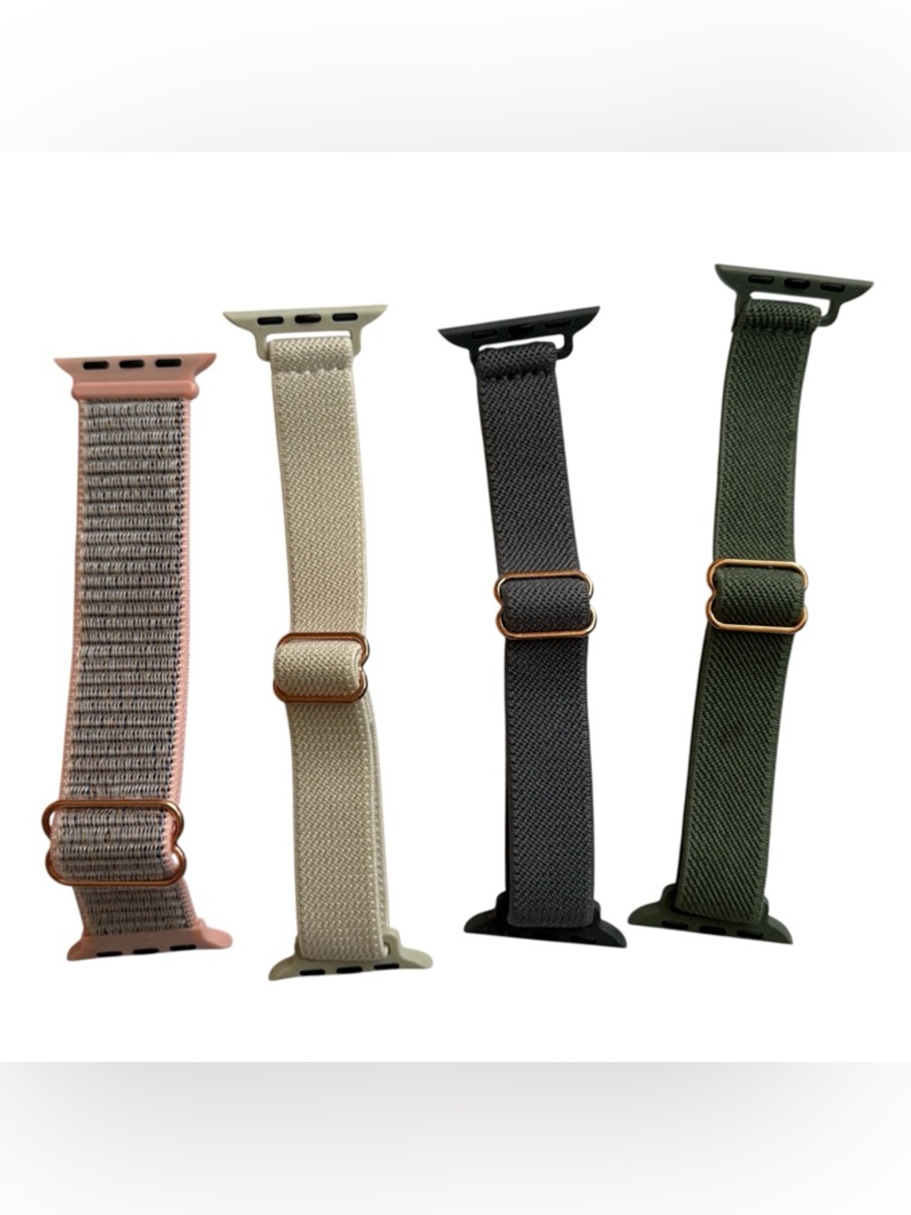 Interchangeable Nylon Watch Band Set for Apple SE Pink, Tan, Black, Olive Green